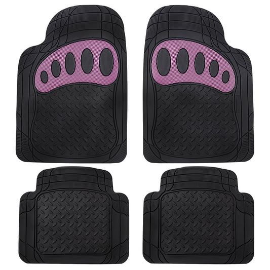 FH Group Trimmable ClimaProof Rubber Floor Mats With Footprint Design Pink/Black – Full Set