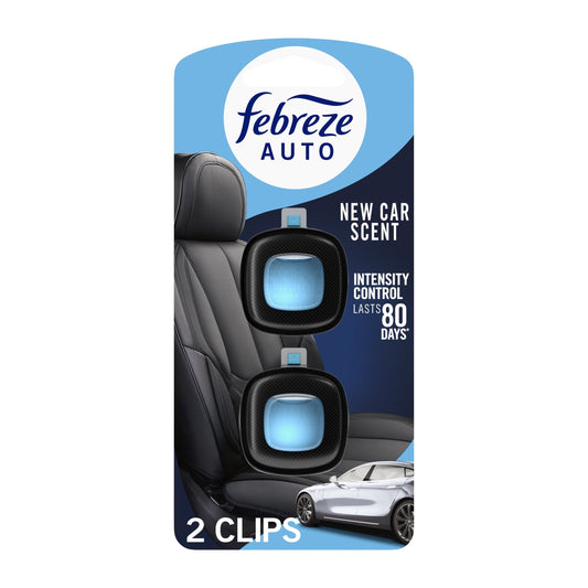 Febreze AUTO Car Air Freshener, Odor-Fighting Car Vent Clip, New Car, 2 Count