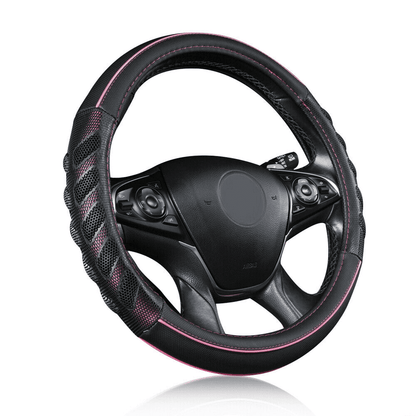 Flying Banner car Steering Wheel Cover Faux Leather Massage Universal fit 3D Honeycomb Hole Anti-Slip Sporty 15 inches (Pink Black)