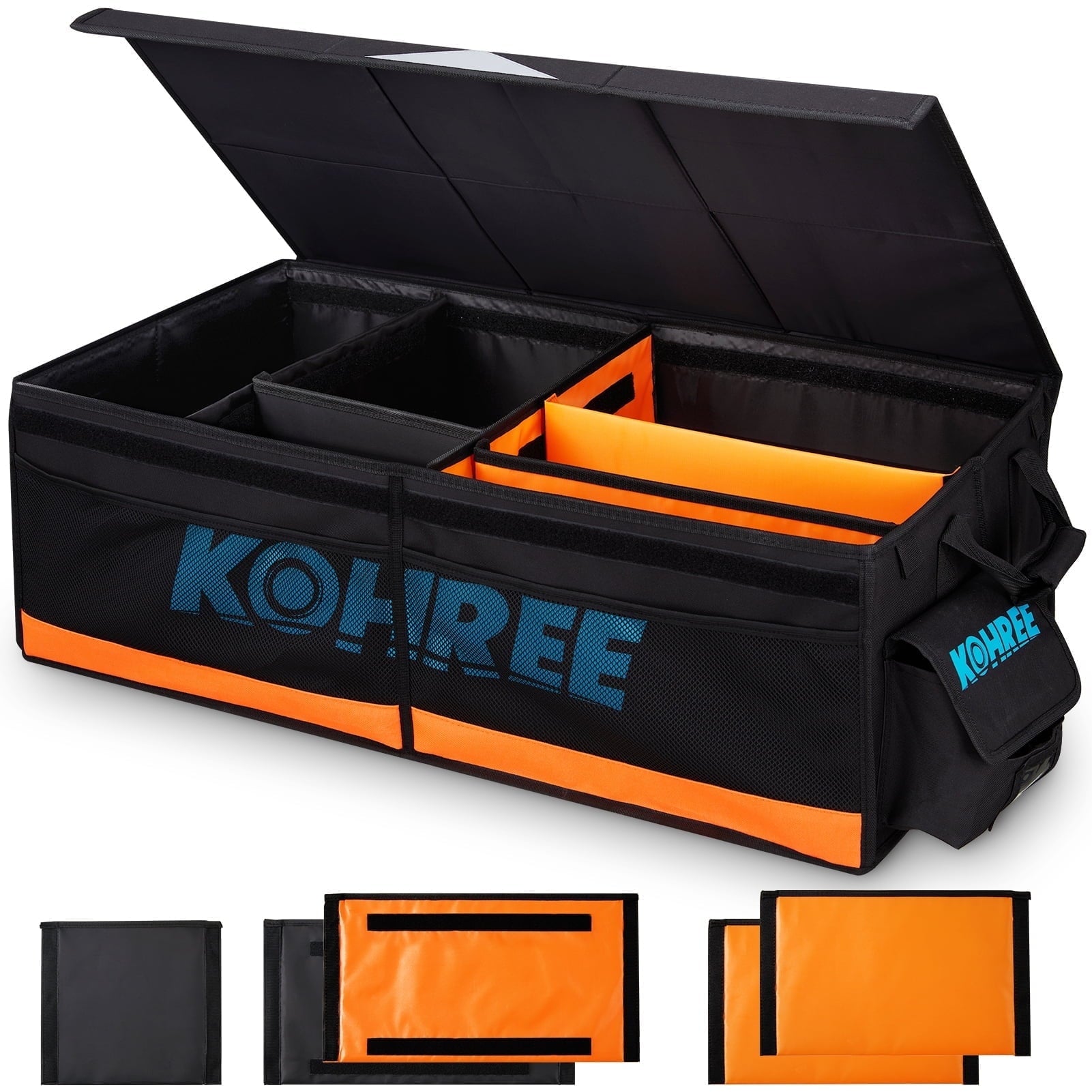 Kohree Car Trunk Organizer, 81L Large-Capacity Foldable Car Storage Box with Multiple Compartments, Waterproof 900D Oxford for RV, SUV, Truck, Van, Car Accessories, Tools-Orange
