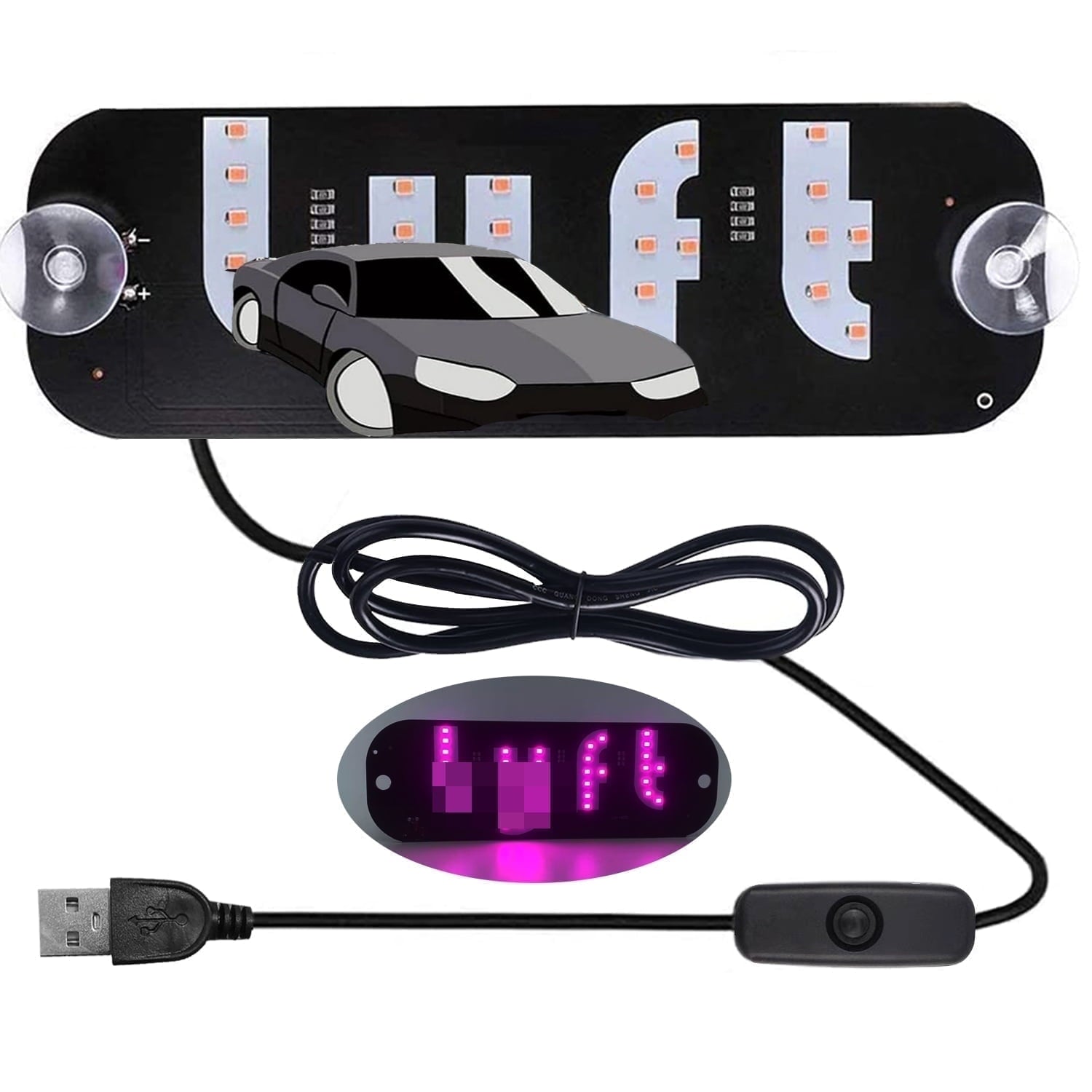Led Light Signs for Car, Taxi Sign Light Windshield, Glow LED Sign Decal Stickers with Suction Cups Flashing Hook on Car Window LED Bright Lights USB Plug (Pink)