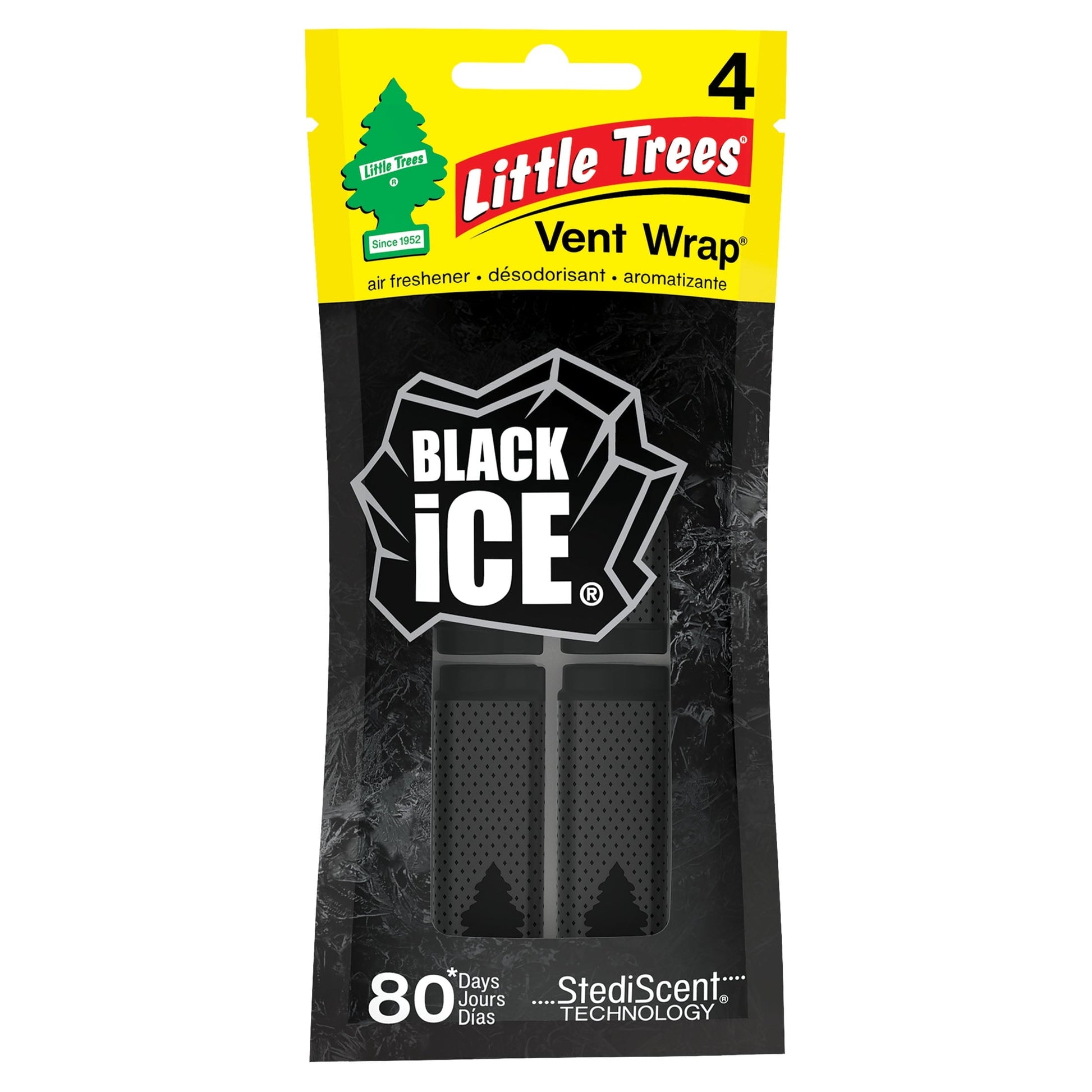 Little Trees Air Freshener Vent Wrap Black Ice Fragrance 4-Pack