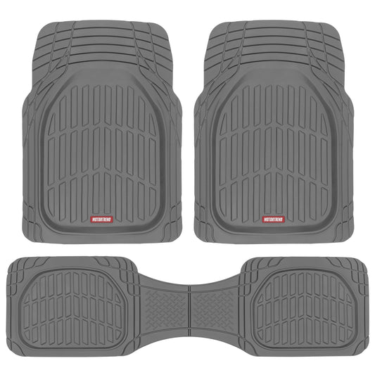 MOTOR TREND & BDK Heavy Duty Gray Rubber Car Mats Full Set - Universal Trim-To-Fit All Weather Floor Mats - Floor Mats for Car Accessories - Front & Back Interior Floor Mats for Truck Accessories