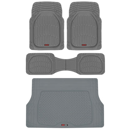 Motor Trend Original FlexTough Gray Rubber Car Floor Mats with Trunk Cargo Liner - All Weather Automotive Floor Mats, Heavy Duty Trim to Fit Design, Floor Liners for Cars Truck Van SUV