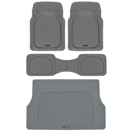 Motor Trend Original FlexTough Gray Rubber Car Floor Mats with Trunk Cargo Liner - All Weather Automotive Floor Mats, Heavy Duty Trim to Fit Design, Floor Liners for Cars Truck Van SUV