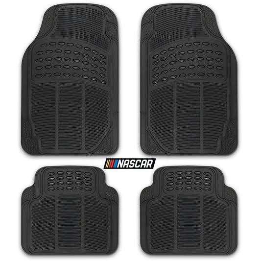 NASCAR Premium Car Floor Mats, 4-Piece Set | Heavy Duty All-Weather Rubber | Universal Trim-to-Fit for Cars, Trucks & SUVs | Traps Dirt, Snow & Water