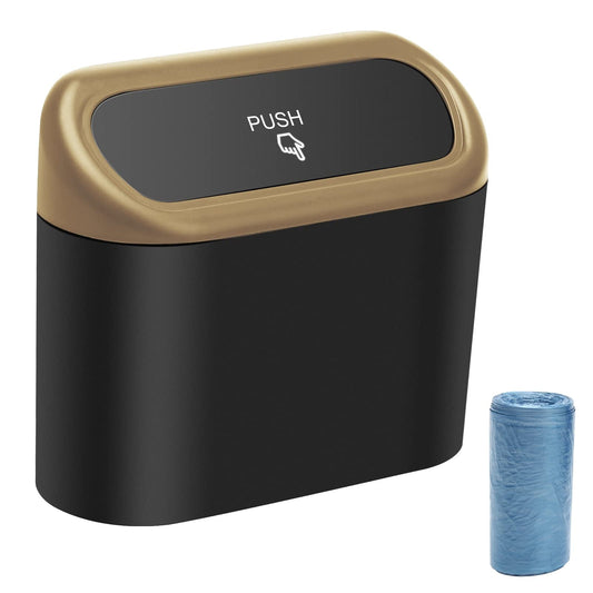 Plutput Small Car Trash Can with lid, Car Garbage Can Portable Hanging Mini Car Trash Can Car Holder with 30pcs Garbage Bags for Car, Office, Home(Yellow)