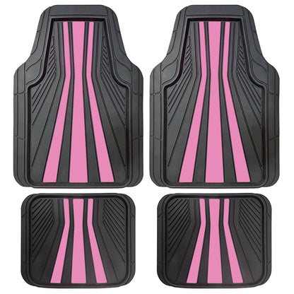 Rally 4-Piece Black with Pink Stripes Rubber Floor Mat Set