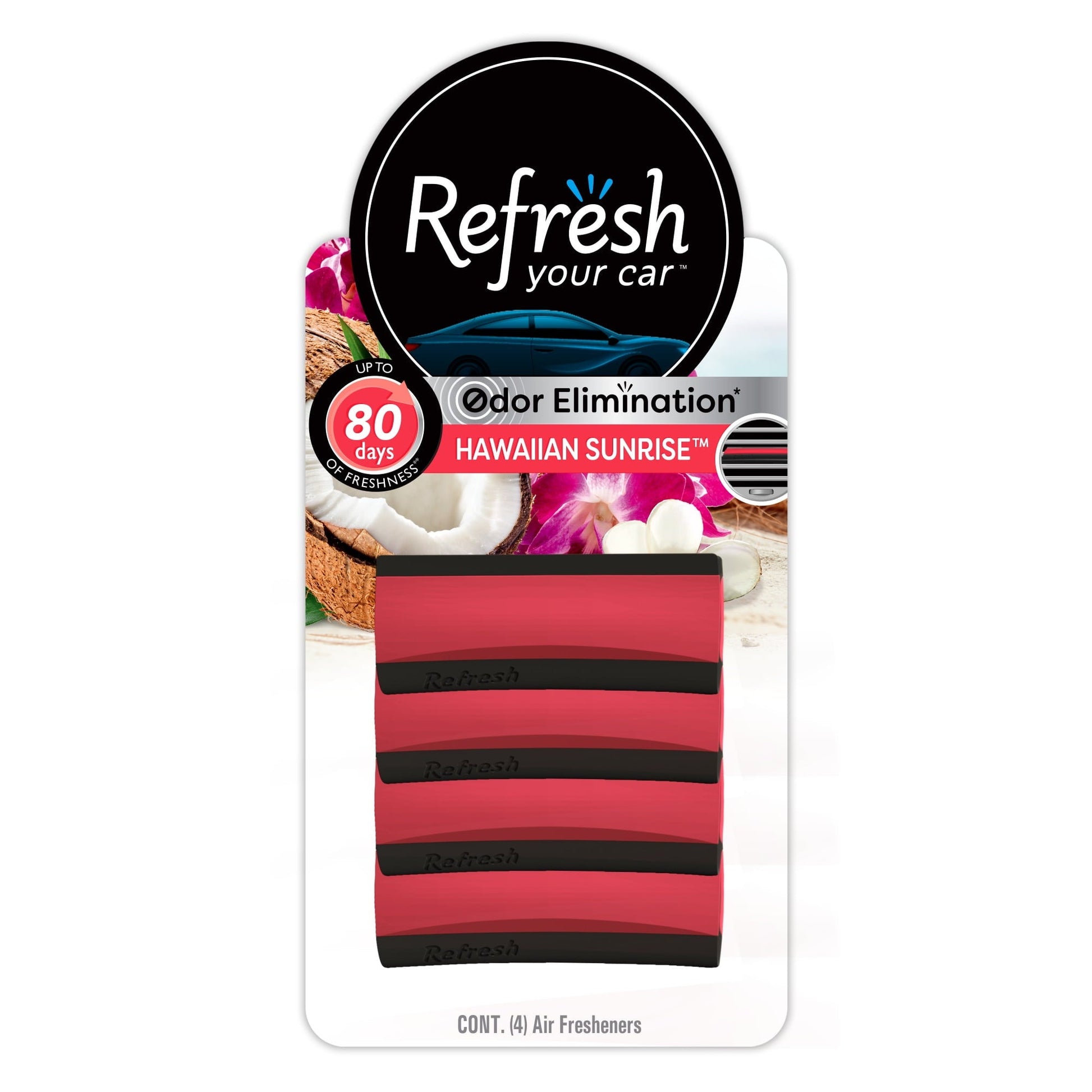 Refresh Your Car! Hawaiian Sunrise Contour Vent Stick Car Air Freshener - 4 Ct