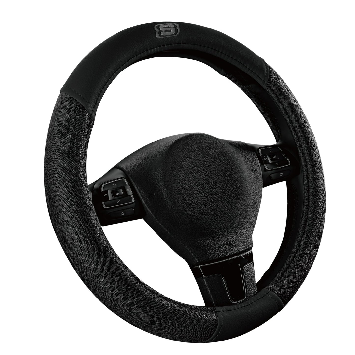 Skechers Air Cooled Memory Foam Steering Wheel Cover, Breathable Comfort Grip, Soft Leather, All-Season Fit for Cars, SUVs, and Trucks Hot Black