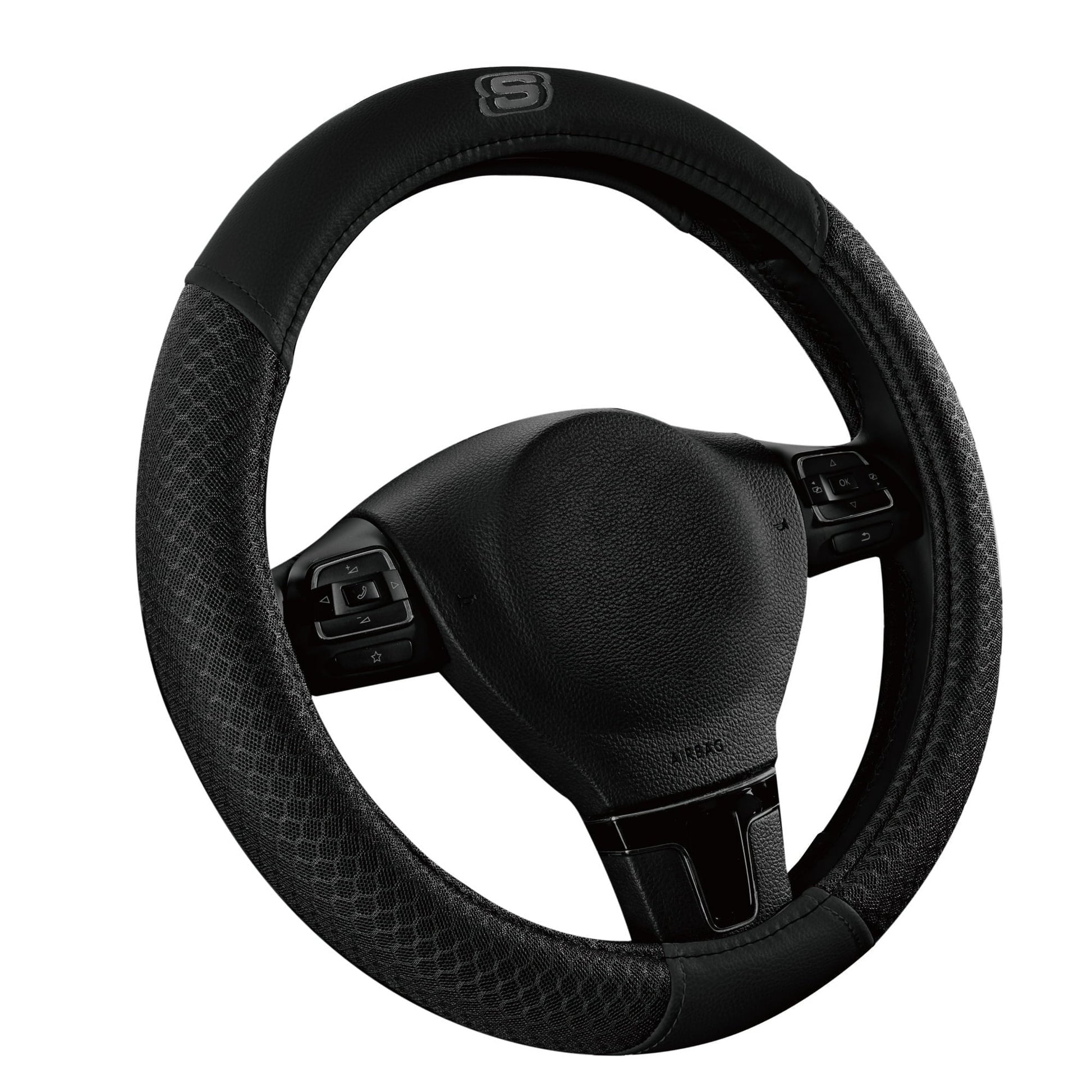 Skechers Air Cooled Memory Foam Steering Wheel Cover, Breathable Comfort Grip, Soft Leather, All-Season Fit for Cars, SUVs, and Trucks Hot Black