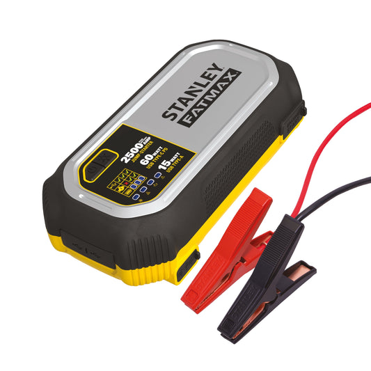 Stanley FatMax 2500A, Lithium Jump Starter With 60W USB Type C-PD, 25W USB Type C-PD and 15W USB Type - A, Includes clamps