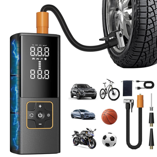Tire Inflator Portable Air Compressor, 150PSI Portable Air Pump for Car Tires with Digital Pressure Gauge, Cordless Air Pump W/ Powerful Battery&Emergency LED Light for Cars, Bikes, Motorcycles,Balls