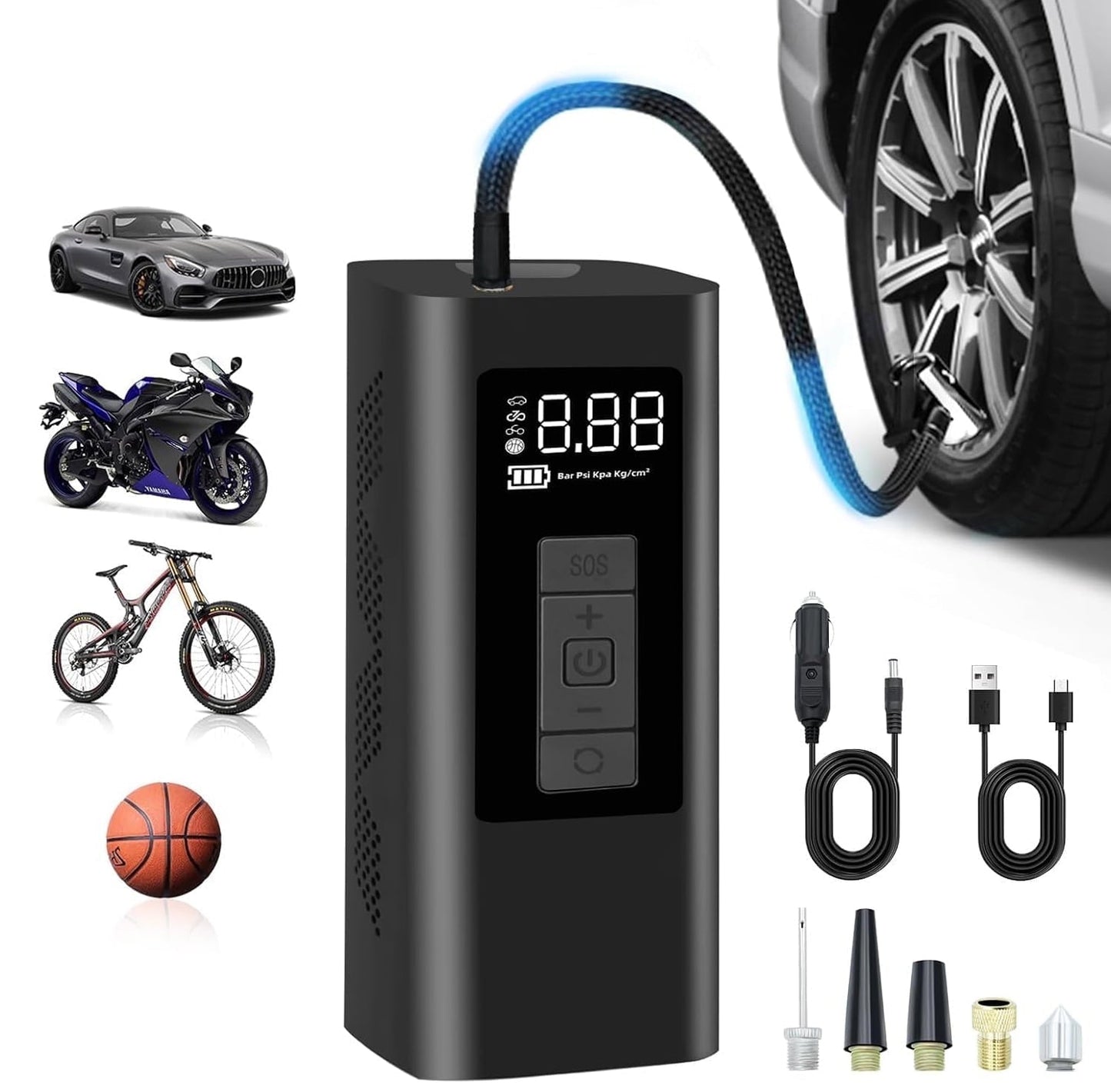 Tire Inflator Portable Air Compressor, 160 PSI Air Pump with 12000mAh Battery, Auto-shutoff for Cars, Digital Pressure Gauge, Emergency LED Light