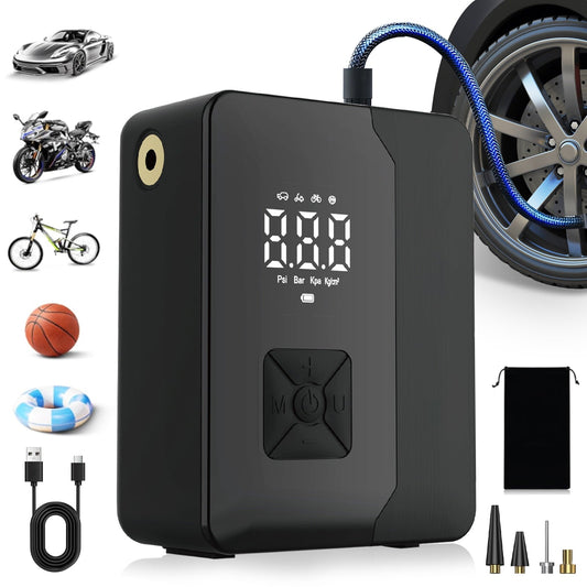 KT1 Tire Inflator Portable Air Compressor with Digital Pressure Gauge, LED Light, 150PSI Fast Inflation for Car, Bikes, Sports Balls, Inflatable Toys, Perfect for Families, Outdoor