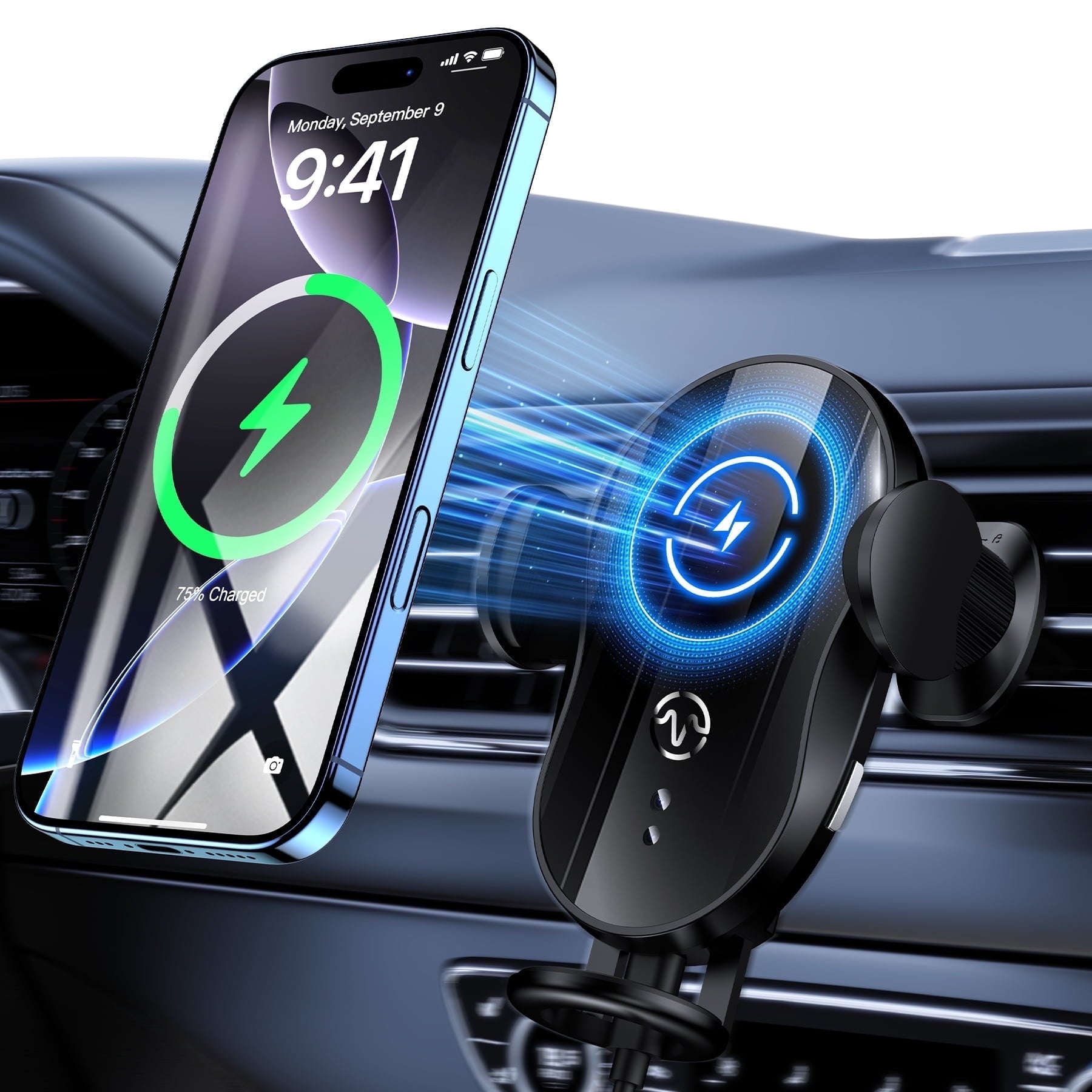 VEAT00L Wireless Car Charger,15W Qi Fast Charging Auto-Clamping Car Charger Phone Mount Air Vent Cell Phone Holder Compatible with iPhone 16/15/14/13/13 Pro/12 Pro12/11, Samsung S23/S22/S10/S9/S8