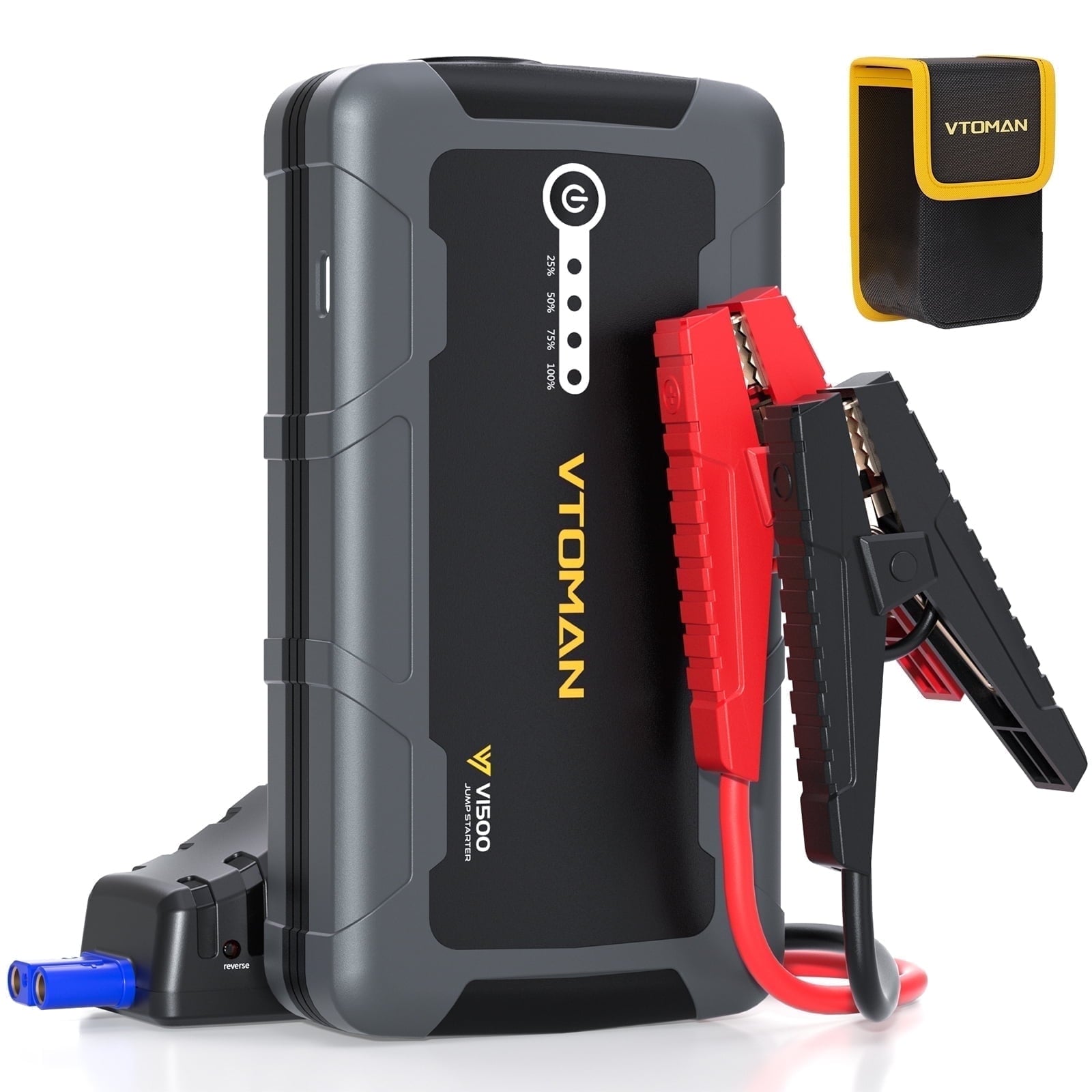 VTOMAN V1500 Jump Starter - Car Battery Jumper Starter for 12V Vehicles (1500A, Up to 6.0L Gas & 4.0L Diesel Engines), Jump Box, Lithium Booster Pack, Portable Charger with Jumper Cables, LED Light
