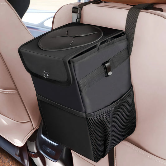 YMWVH Waterproof Car Trash Can with Lid, Leak-Proof Hanging Car Trash Can, Car and Truck Garbage Bag Storage Bag (Black)