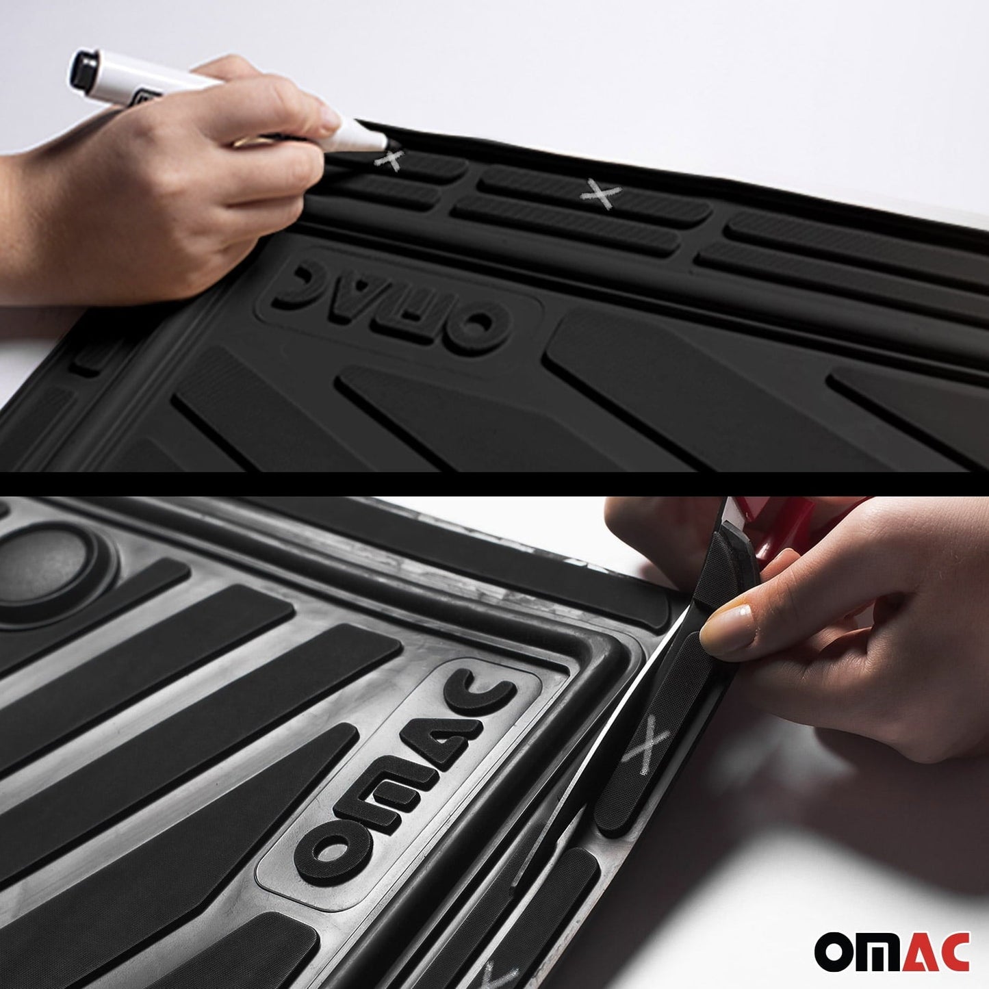 OMAC Floor Mats Liner for Car 3D All-Weather Front Rear Semi-Custom fit 4 Pcs Set Black