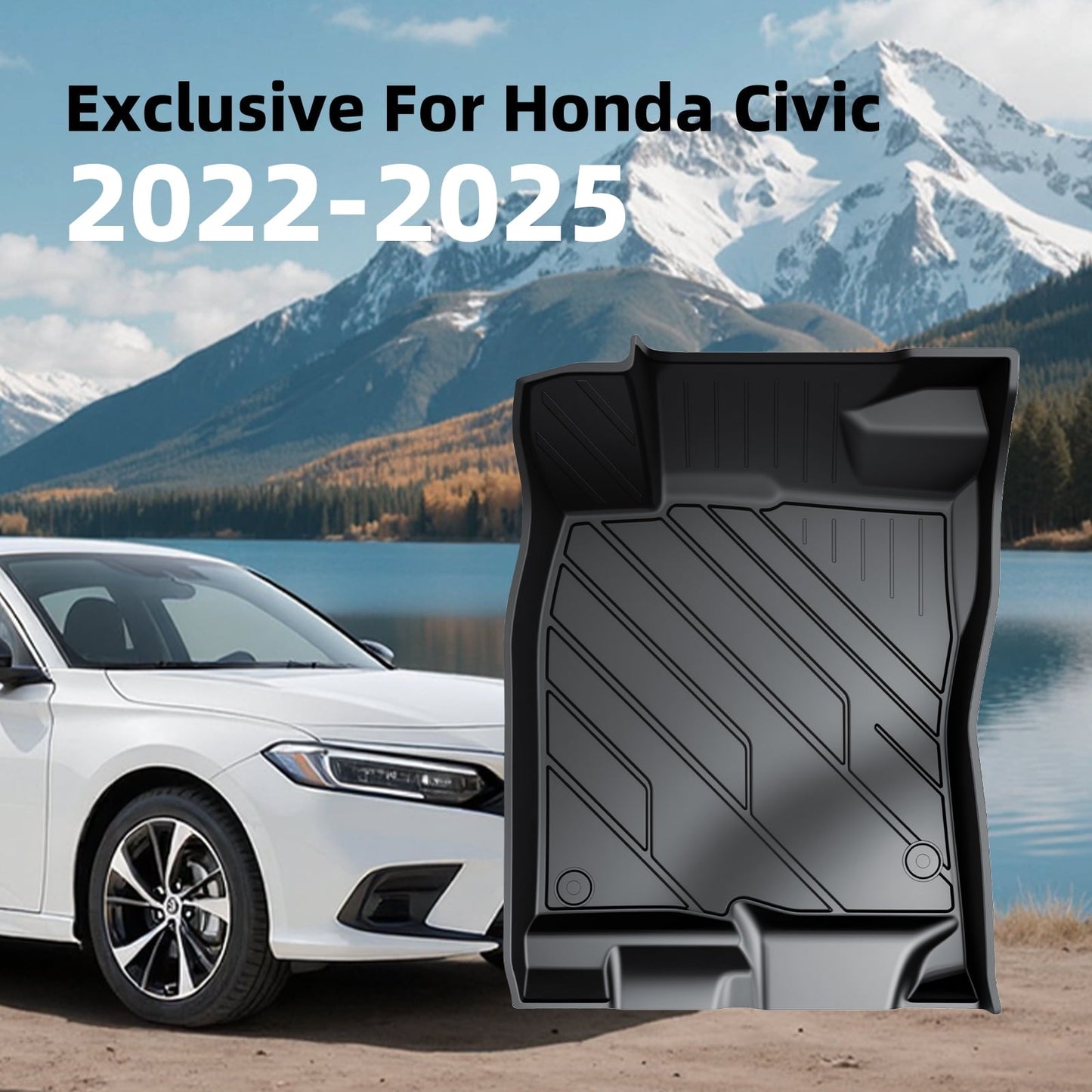 COMAUTO Floor Mats for Honda Civic 2022-2025 Sedan Hatchback Si(Include Sport,Not Hybrid)&Acura Integra 2023 2024 3D Custom Fit All Weather TPE Accessories,Full Set of 3 for Front,Rear