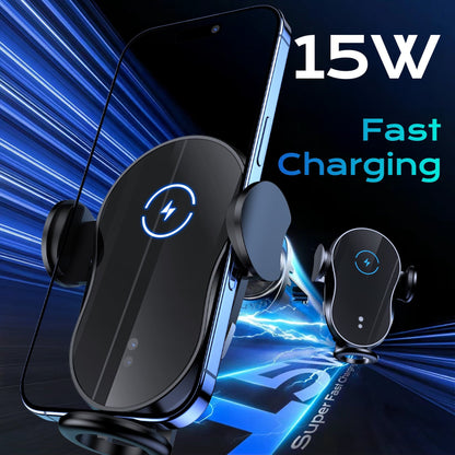 VEAT00L Wireless Car Charger,15W Qi Fast Charging Auto-Clamping Car Charger Phone Mount Air Vent Cell Phone Holder Compatible with iPhone 16/15/14/13/13 Pro/12 Pro12/11, Samsung S23/S22/S10/S9/S8