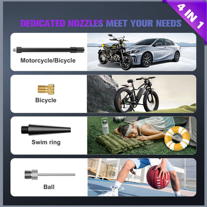 PHANCIR Cordless Tire Inflator Portable Air Compressor, 150 PSI Digital Display Multi-Function Air Pump with Automatic Shutoff & 3 Modes LED Light for Car, Motorcycles, Bicycles, Balls