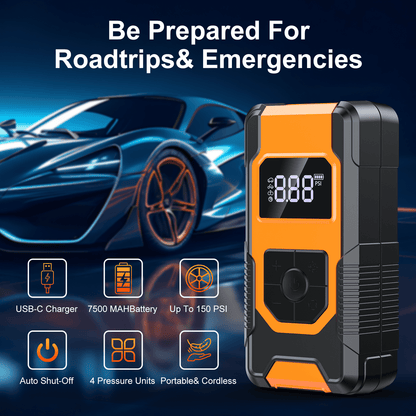 HOMPOW 150 PSI Cordless Tire Inflator - 3X Faster Portable Air Compressor with Digital Gauge, 12V DC Power Bank Compatible, for Car/Motorcycle/Bike Tires