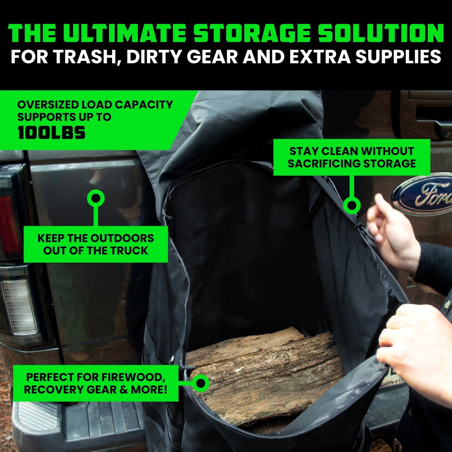 Rhino USA Tail Gate Trash Bag – Molle Compatible Overlanding Gear, Camping Essentials & Ultimate Accessory for Jeep Gladiator, Trucks & More - Black