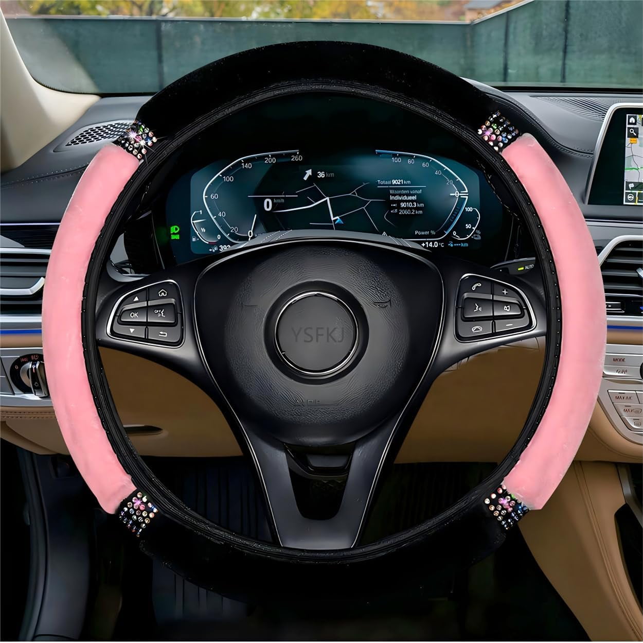 Fluffy Steering Wheel Cover, Universal 15 Inch Colorful Rhinestones Car Steering Wheel Cover, Sparkly Crystal Diamond Steering Wheel Protector for Women Girls,Purple