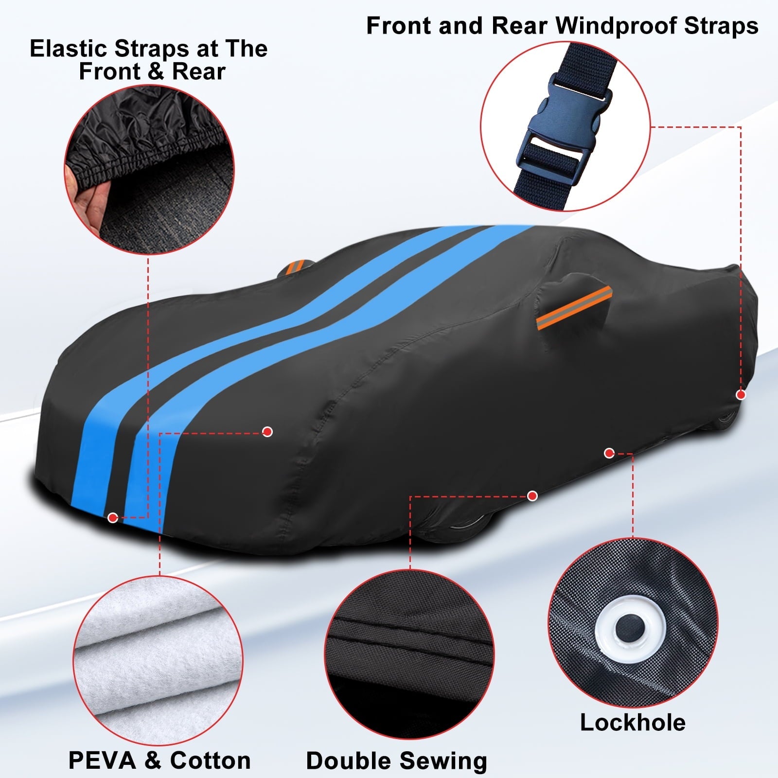 FANOTEK Car Cover Custom Fit for Ford Mustang 1982-2025, Waterproof PEVA with Soft Liner Full Cover, Outdoor Sun UV Rain Dust Protection All Weather