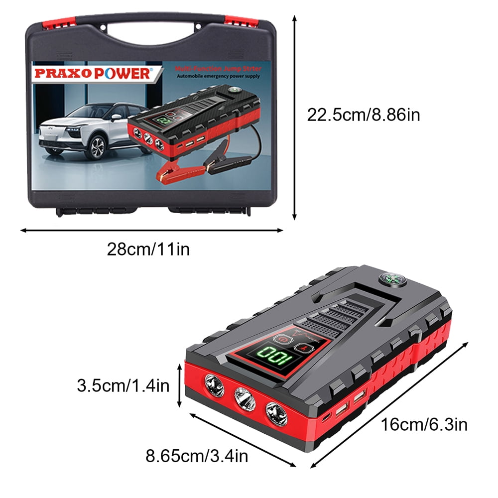 PRAXO Multi-functional Car Jump Starter, 5000A Peak 99800mAh Battery Jump Starter, 12V Car Battery Charger, Auto Battery Booster w/ LCD Display & 3 LED Modes, Portable Power Bank Charger
