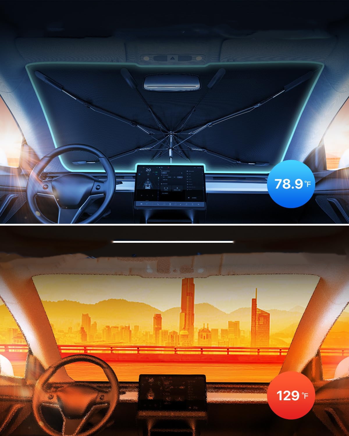 DEIKAL Car Windshield Sun Shade Umbrella - [Newest Nanoparticles Coatings] Protect Car from Sun Rays & Heat Damage Keep Cool and Protect Interior Medium