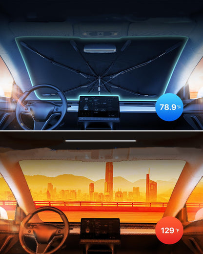 DEIKAL Car Windshield Sun Shade Umbrella - [Newest Nanoparticles Coatings] Protect Car from Sun Rays & Heat Damage Keep Cool and Protect Interior Medium