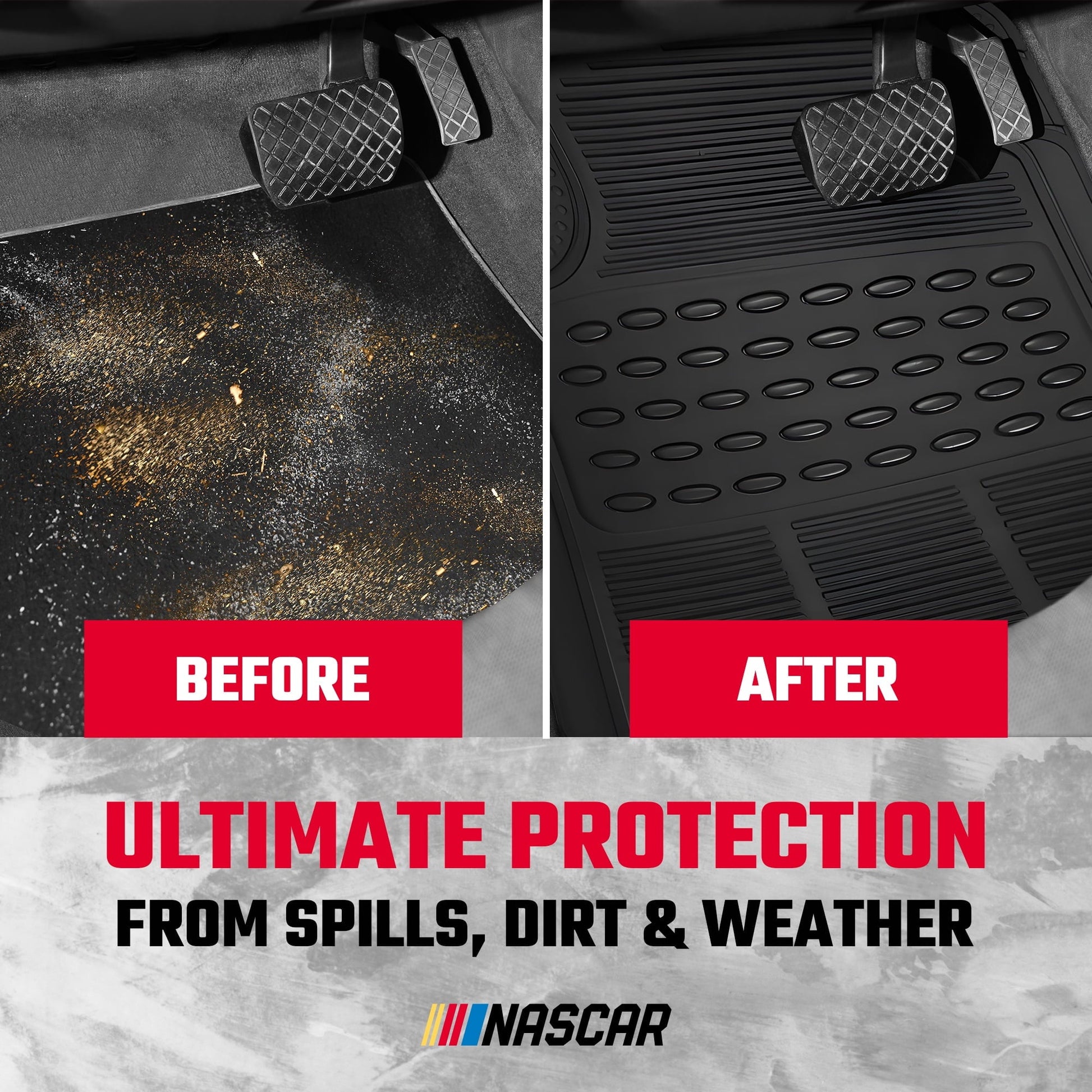 NASCAR Premium Car Floor Mats, 4-Piece Set | Heavy Duty All-Weather Rubber | Universal Trim-to-Fit for Cars, Trucks & SUVs | Traps Dirt, Snow & Water