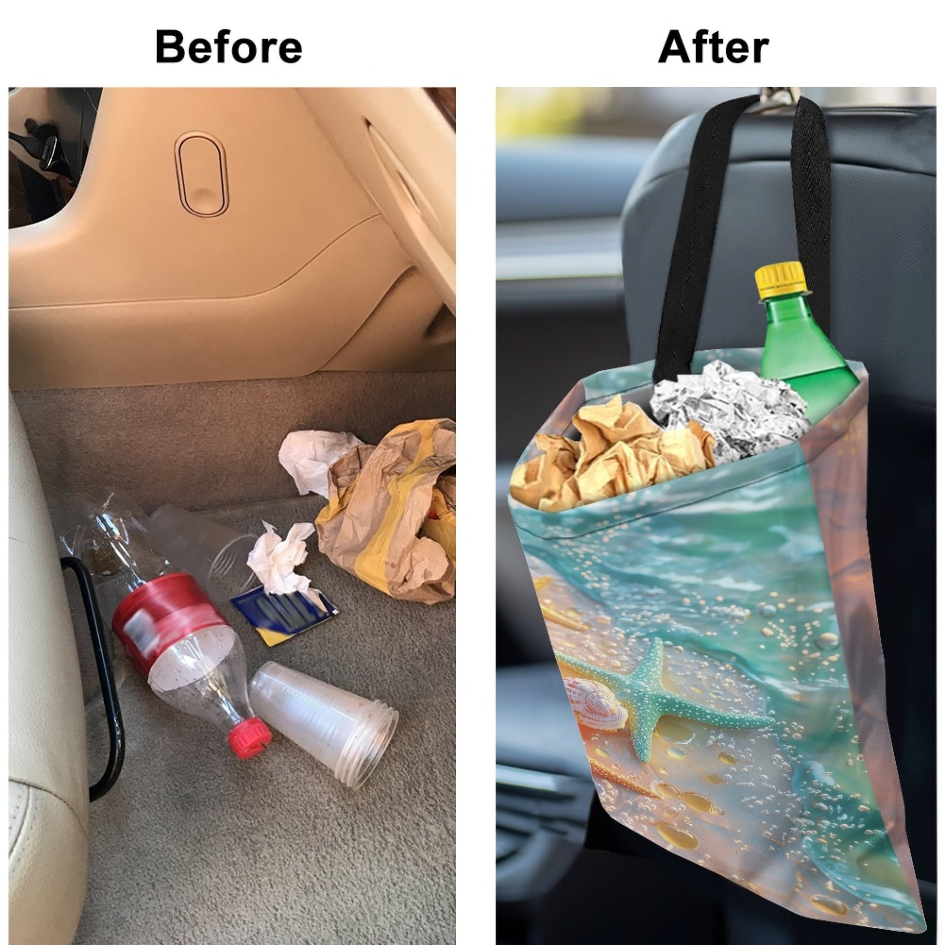 Yuyamidu Starfish Car Trash Bags for Truck Van Sedan Hanging Car Trash Bag Shell Trash Bagtainer Beach Auto Garbage Bag Accessories Foldable Small Wastebasket Holder