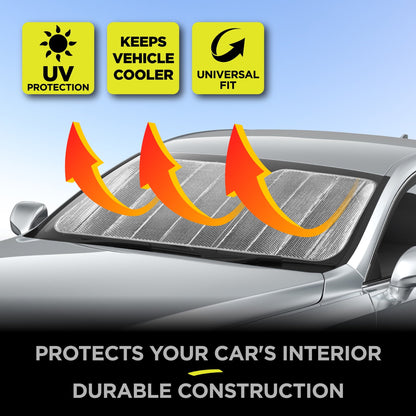 Auto Drive Heavy-Duty Silver Accordion Sunshade 1 Pack, 63'' x 28.5''