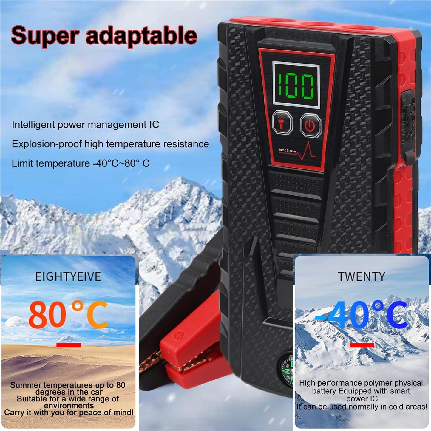 PRAXO Multi-functional Car Jump Starter, 5000A Peak 99800mAh Battery Jump Starter, 12V Car Battery Charger, Auto Battery Booster w/ LCD Display & 3 LED Modes, Portable Power Bank Charger