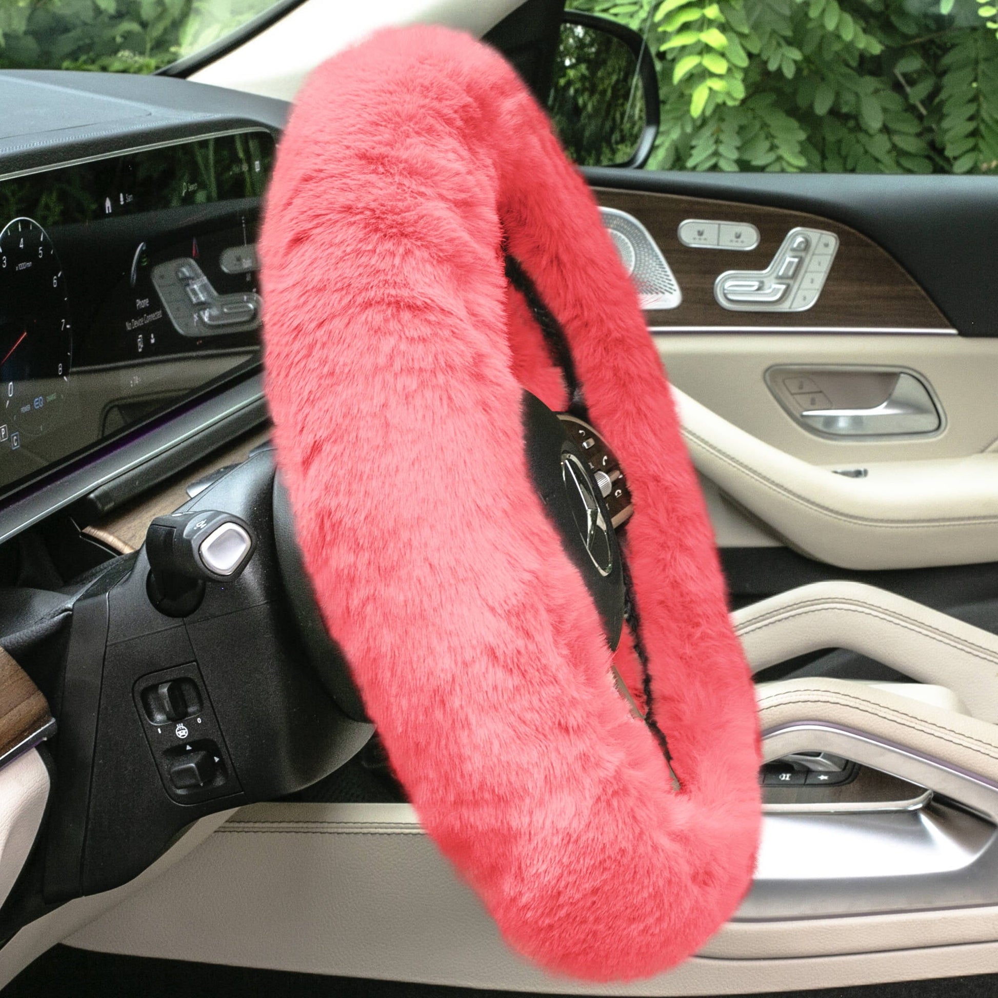 FH Group Doe16 Faux Fur Cozy Soft Fluffy Fuzzy Universal Fit Plush Steering Wheel Cover for Car, SUV, Van, Truck -Pink