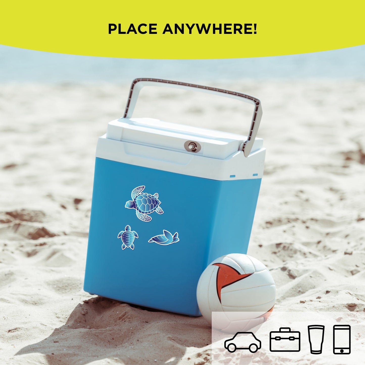 Auto Drive Sea Turtle Decals - Set of 7 Vinyl Car Stickers Blue Chrome