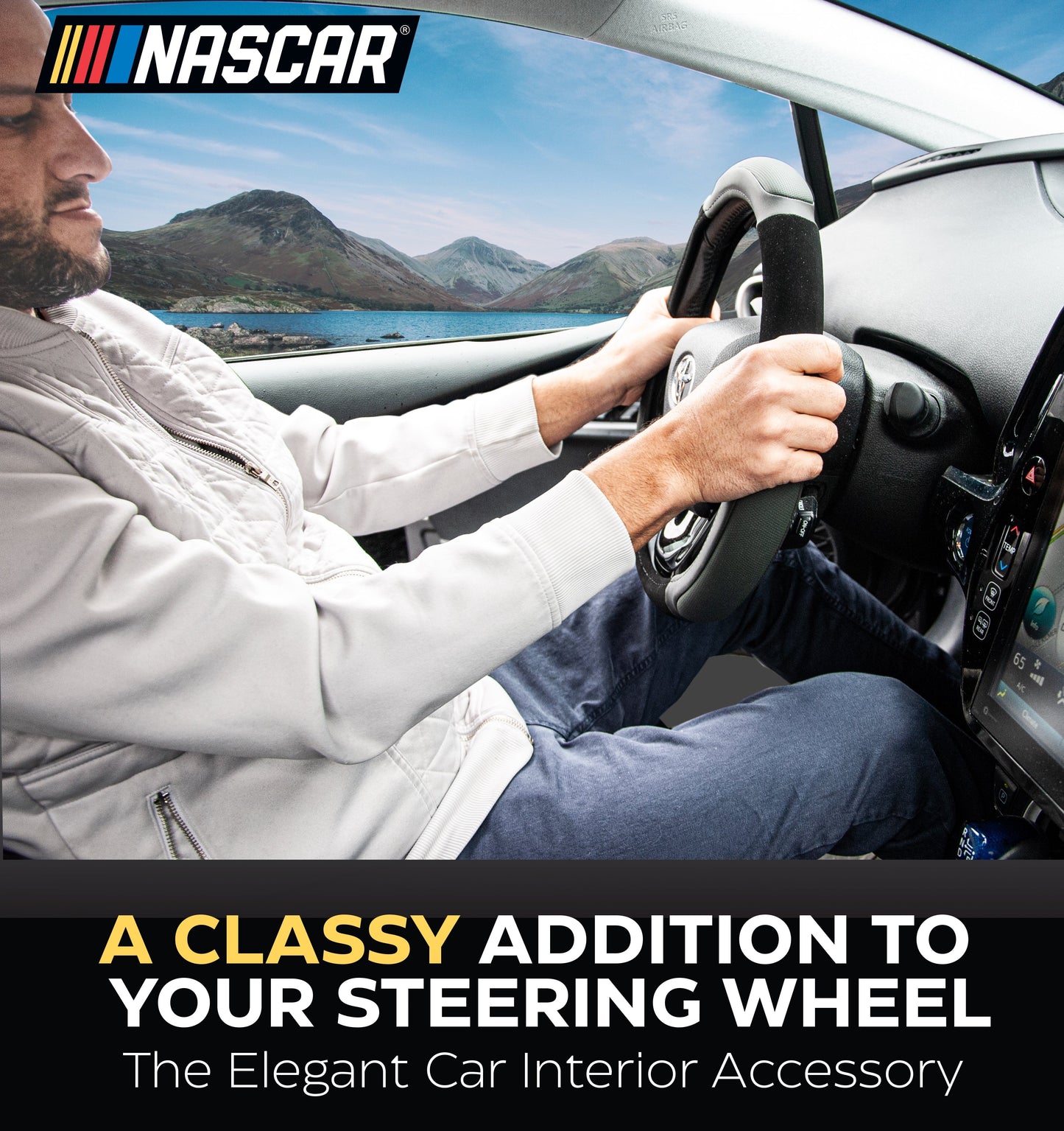 NASCAR Steering Wheel Cover | Grip & Comfort | Synthetic Leather & Suede | Universal Fit 14.5"-15.5" For Car, SUV, Truck | Turbo Traction Style