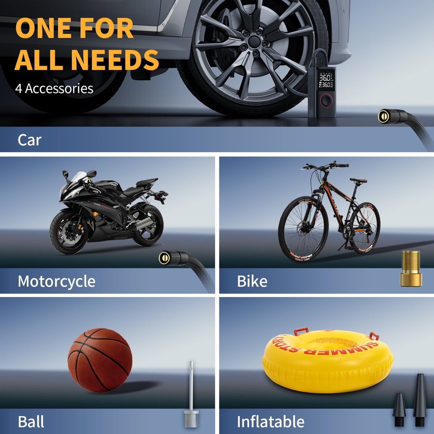 VacLife Cordless Tire Inflator Portable Air Compressor - Air Pump for Car Tires 150 Psi