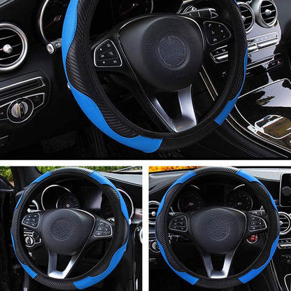 EIMELI Fiber Leather Car Steering Wheel Cover For Round and D Type, Universal 14.5-15.5 in Breathable Anti Slip Auto Steering Wheel Covers for Car Truck SUV, Black Blue