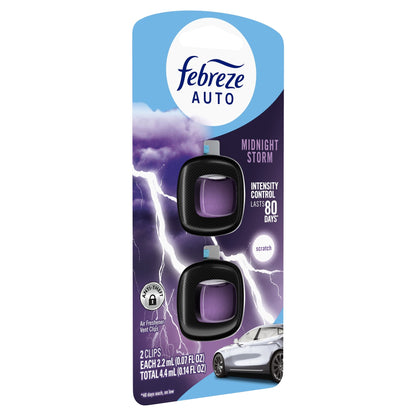Febreze AUTO Car Air Freshener, Odor-Fighting Car Vent Clip, Midnight Storm, 2 Count