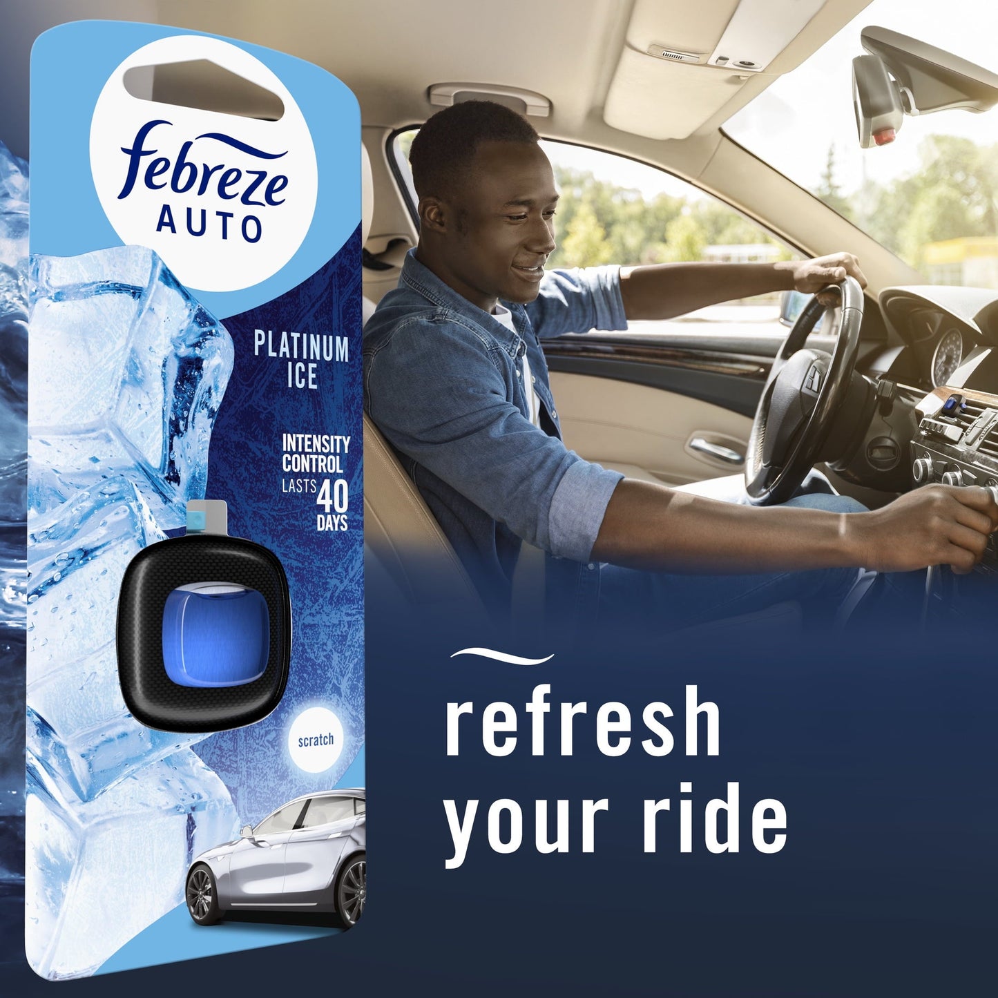 Febreze AUTO Car Air Freshener, Odor-Fighting Car Vent Clip, Platinum Ice, 2 Count