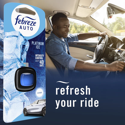 Febreze AUTO Car Air Freshener, Odor-Fighting Car Vent Clip, Platinum Ice, 2 Count