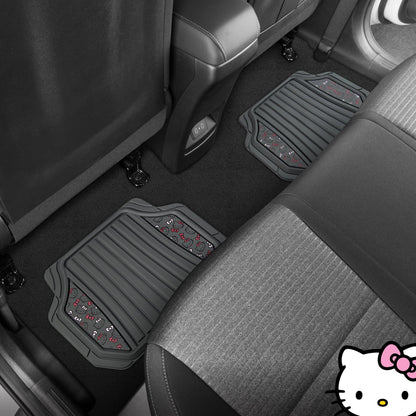 Hello Kitty 4pc Car Mats for Cars, Trucks, SUVs - Kawaii Rubber Floor Mats for Women & Men, Heavy Duty Non-Slip Front & Rear Mats, Cute Hello Kitty Accessories, Classic Gray with Pink Bows