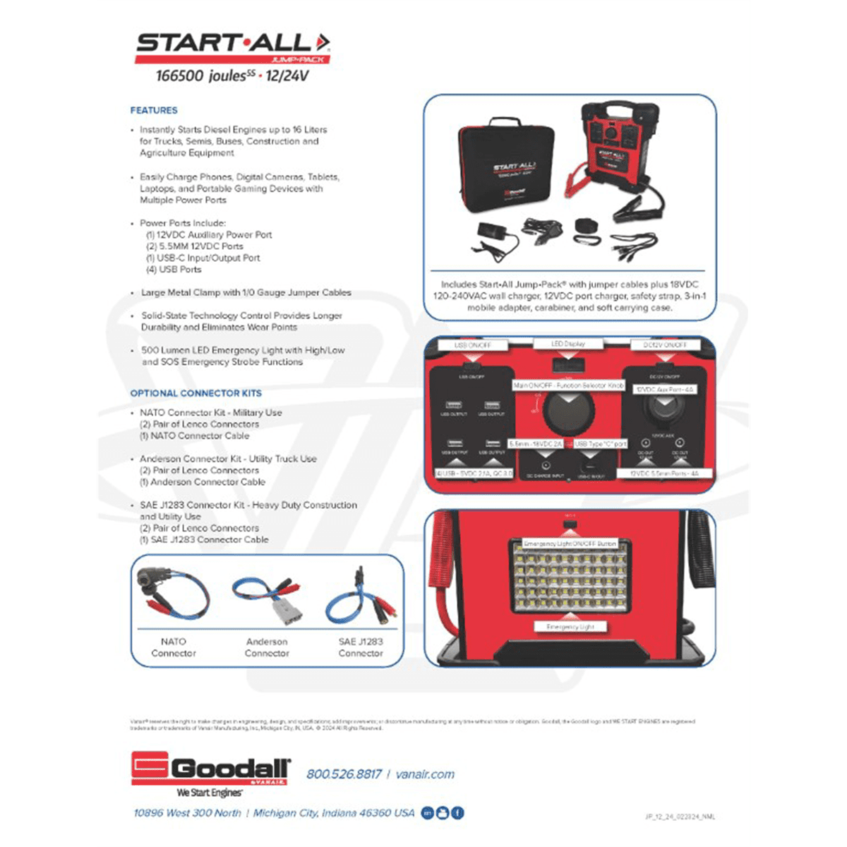 Goodall Manufacturing START-ALL Jump Starter 10000A/5000A 166500 Joules 12V/24V Lithium-Ion