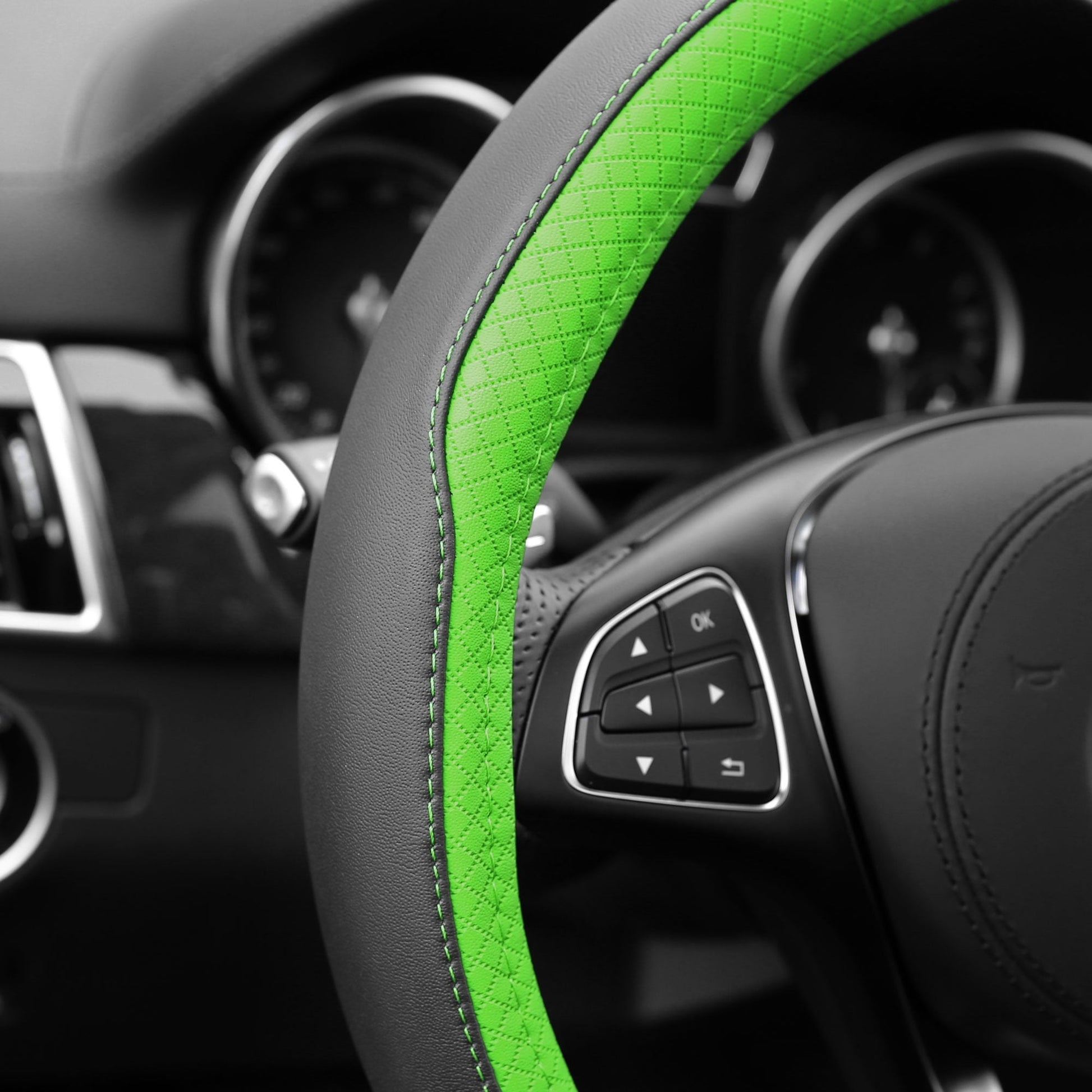 FH Group Geometric Chic Microfiber Leather Car Steering Wheel Cover Fits 14.5 Green