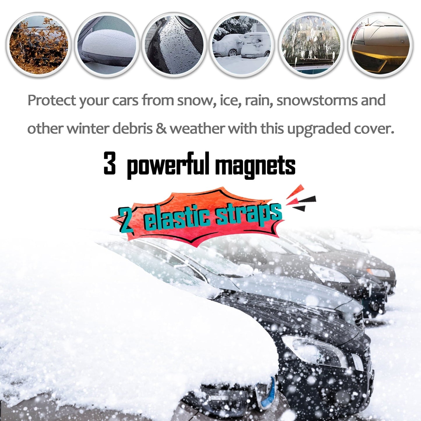Whiteleopard Car Windshield Snow Ice Cover with 4 Layers Protection, Windshield Cover with Magnetic Edges Used for Protection, Rain and Sun