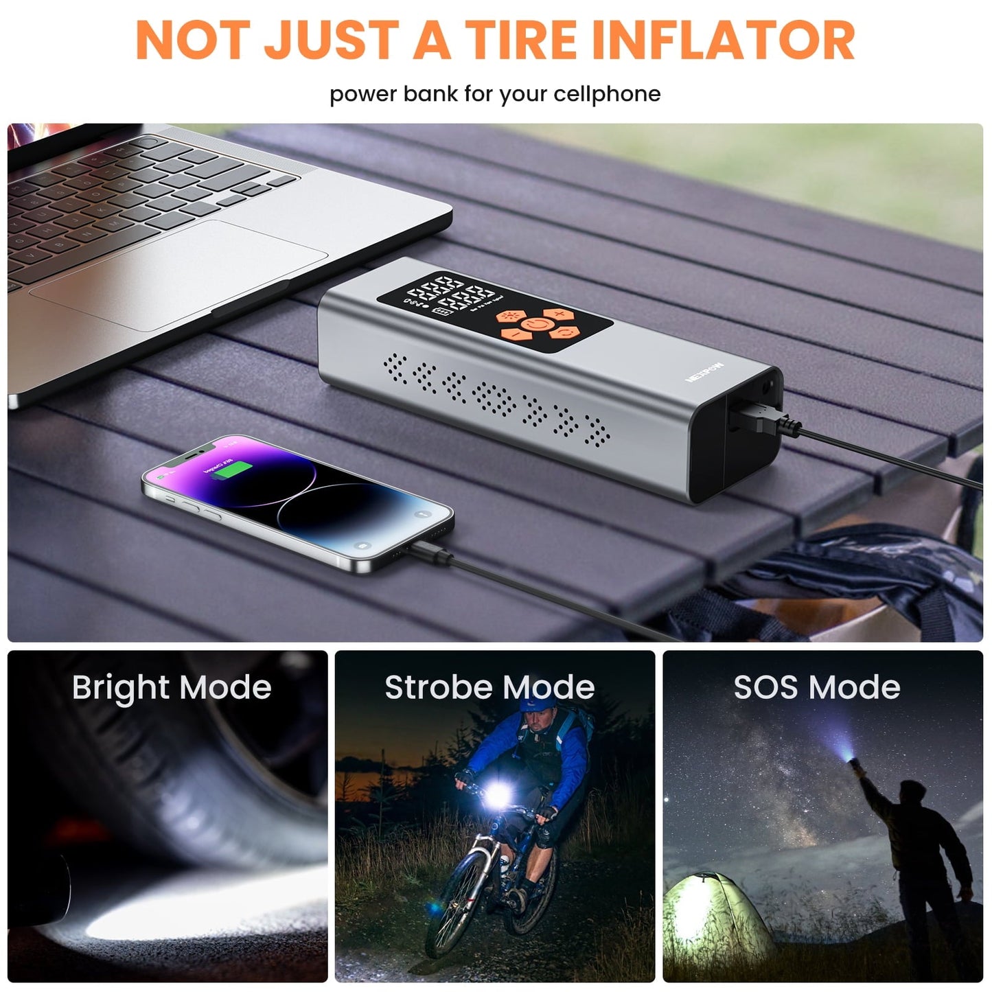 NEXPOW Tire Inflator Portable Air Compressor, 150 PSI Air Pump for Car Tires with Pressure Gauge, LED Light and Auto Shut-Off, Cordless Pump with Dual Power Supply for Cars, Bikes, Balls